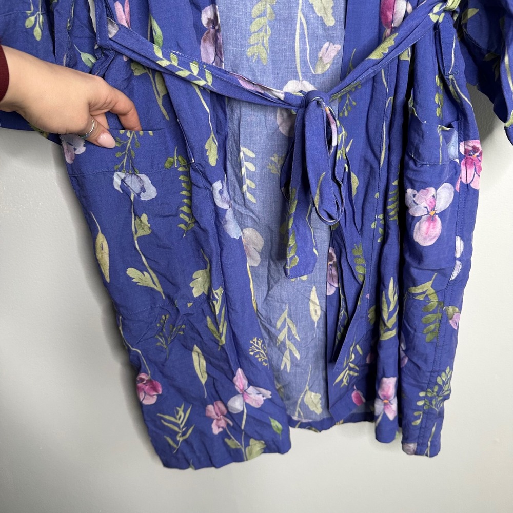 Uncommon Goods Floral Kimono Robe Women XS/S Blue Excellent Botanical Lyocell - Picture 4 of 6